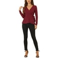 thumbnail image 2 of INSPIRE CHIC Women's Wrap Peplum Tops V Neck Long Sleeves Casual Knit Blouse XS Red, 2 of 6