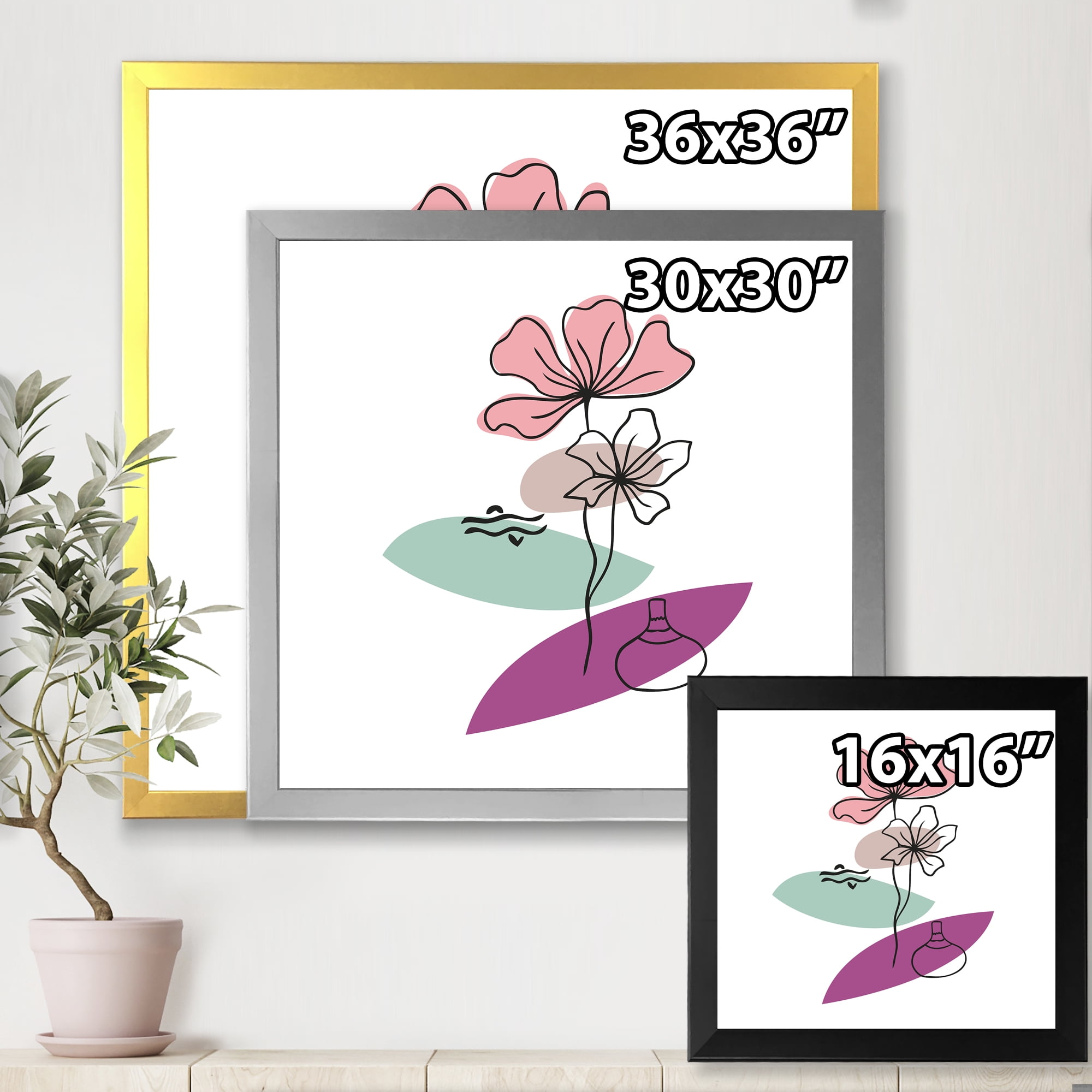Designart 'Abstract Flowers Plants With Elementary Shapes IV' Modern Framed Art Print