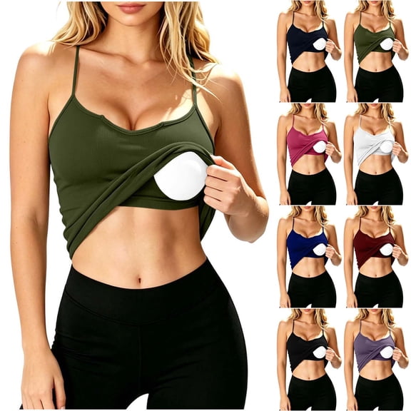 YFNNUP Women's Tank Top Built in Bra Camisole Tops Adjustable Spaghetti Strap Cami Tank Summer Slim Fit Undershirts Blouse White XL