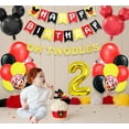 thumbnail image 3 of M - Mouse 2nd Birthday Party Supplies Oh Twodles Theme Party Decorations Includes Felt Banner,Welcome Hanger Door Sign, Tablecloth,Cake Cupcake Toppers,Mickey Head Balloons, 12 Latex Balloon, 3 of 5