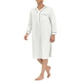 thumbnail image 4 of INSPIRE CHIC Outfit Men's Sleepshirts Henley Collar Solid Color Chest Pocket Long Sleeve Cotton Nightshirt M White, 4 of 6