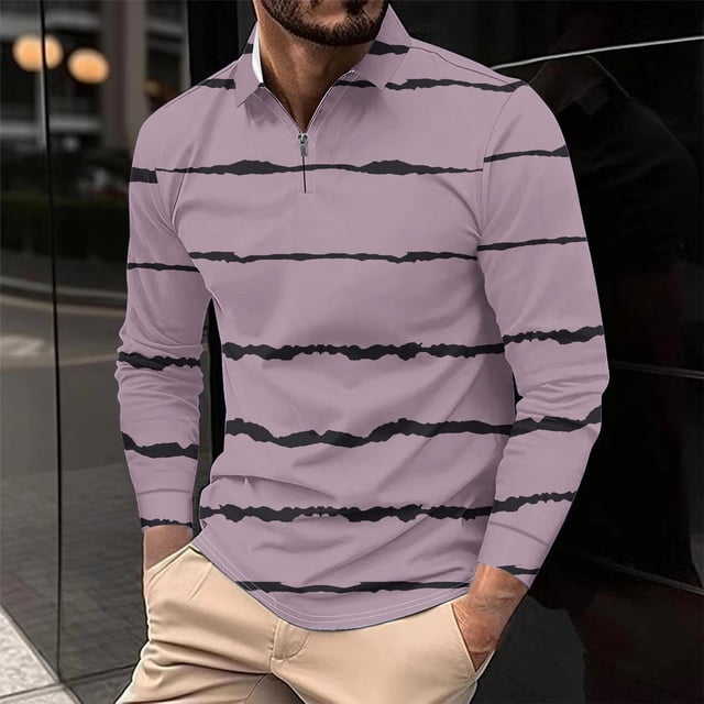 Blusa y camisa de manga larga con cuello vuelto para hombre, informal, con cuello vuelto, estampado, para fitness, deportiva, de manga larga, de poliéster
