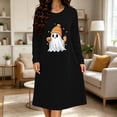 thumbnail image 2 of Edvintorg Night Gowns for Adult Women Crew Neck Loose Lounge Dress Halloween Printed Long Sleeve Casual Sleepshirts Plus Size Womens Clothing Black XL, 2 of 6