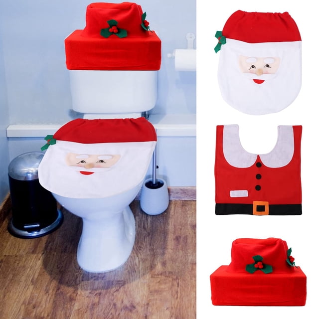 Aosijia 3 Pieces Christmas Toilet Seat Cover Santa Claus Toilet Seat