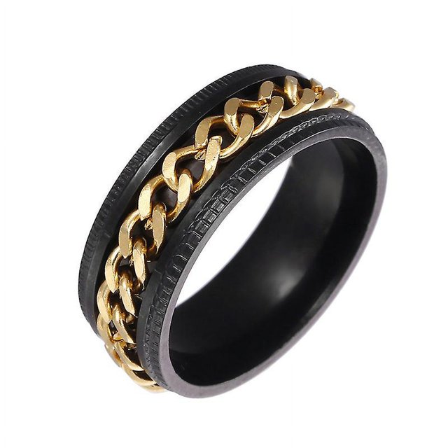 Anillo giratorio para hombre para aliviar la ansiedad, anillo de ansiedad negro de acero inoxidable con incrustaciones de cadena curva, tamaño de regalo, circunferencia 65 mm, diámetro 20,7