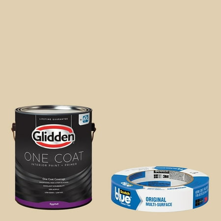 Glidden One Coat, Interior Paint + Primer, Almond Cream, Semi-gloss Finish, Quart with ScotchBlue Painters Tape Original Multi-Use, .94in x 60yd(24mm x 54,8m Bundle