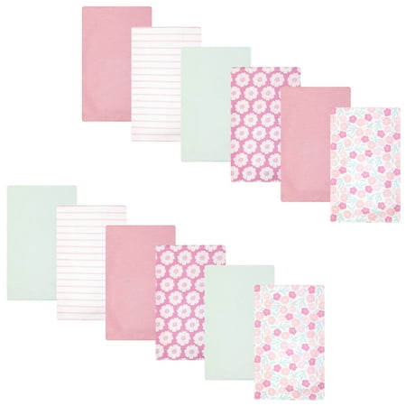Hudson Baby Infant Girls Cotton Flannel Burp Cloths 12-Pack Bundle, Pink Daisies, One Size
