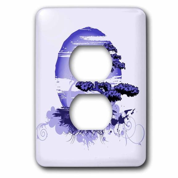 3dRose, Asian Blue Tree On A Bright Blue Moon, 2 plug outlet cover
