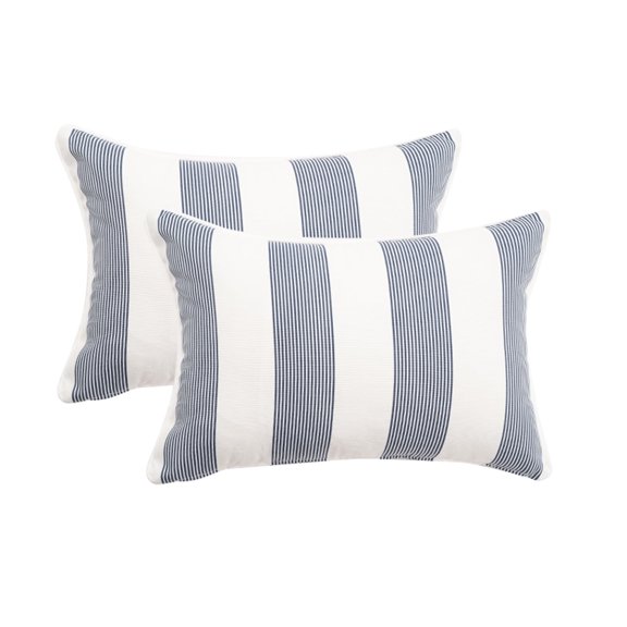 2 Pack Outdoor Throw Pillows 21x15 Inch Water-Resistant Decorative Pillow Cushions with Insert, Blue Stripe
