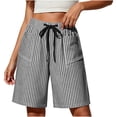 thumbnail image 2 of hoksml Women Striped Drawstring Pull-On Shorts, Elastic Waist Casual Bermuda Shorts with Pockets, 2 of 6