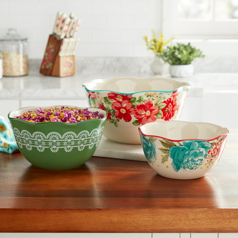 Pioneer Woman Stoneware Floral Nesting Mixing Bowls - Set of 3