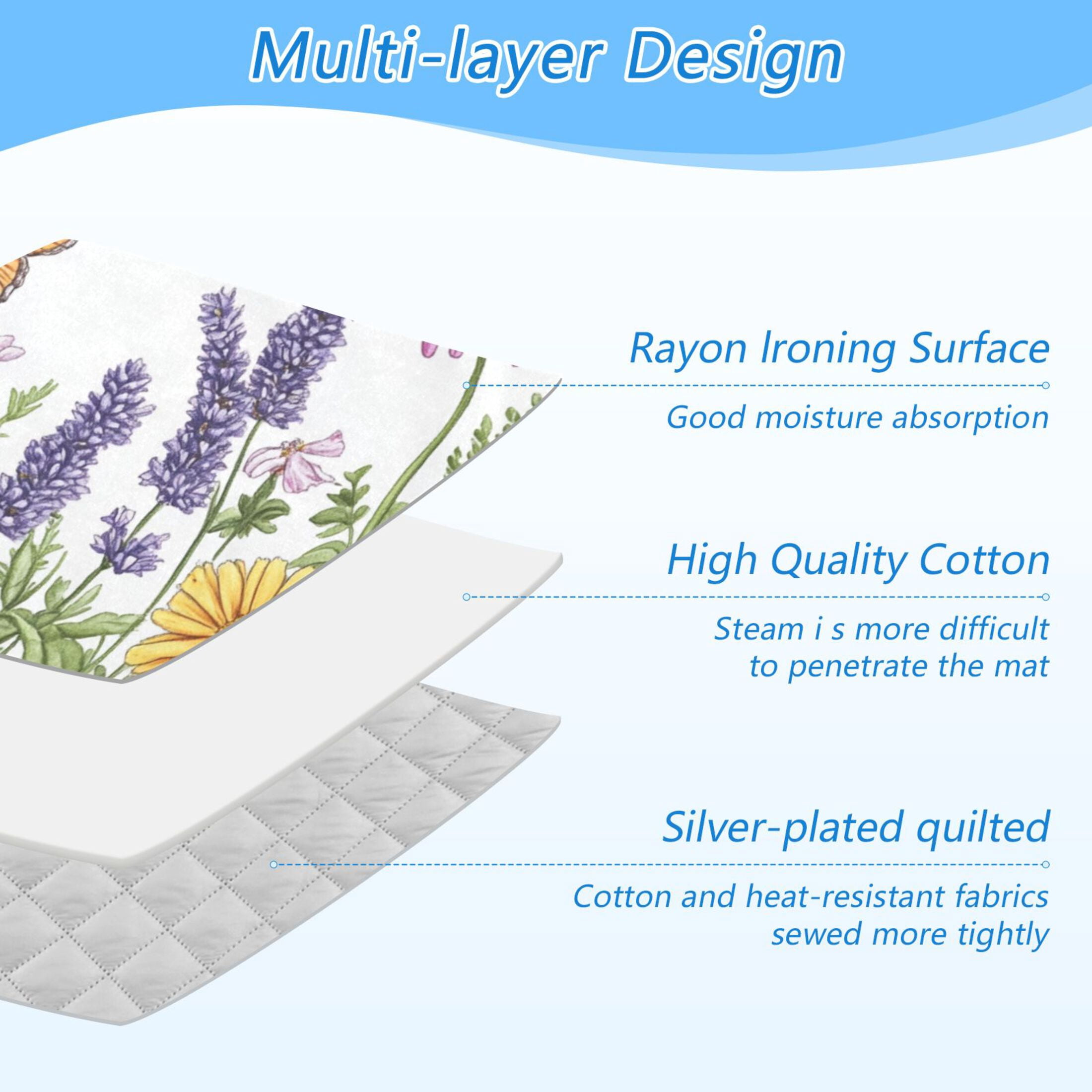 Two Butterflies Flowers Ferns Ironing Mat Blanket Portable Travel Ironing Pad Heat Resistant Pad 47.2" x 27.6”