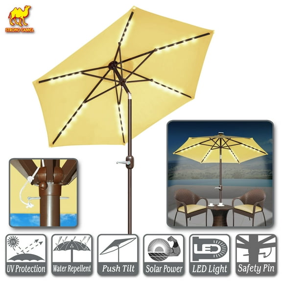 Strong Camel 7.5ft Patio Umbrella LED Lighted Tilt Aluminum Garden Market Balcony Outdoor Sunshade