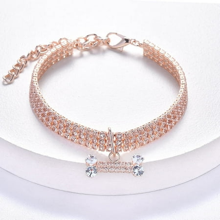 Adjustable Pet Necklace Cat Dog Collar with Diamond Zircon Bone Pendant Jewelry Luxury Metal Copper Puppy Collars Dog Supplies