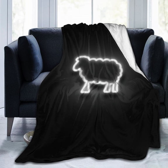 Neon Sheep Throw Blanket, Minimalist Glowing Line Artwork, Modern and Cozy Home Decor 50x40