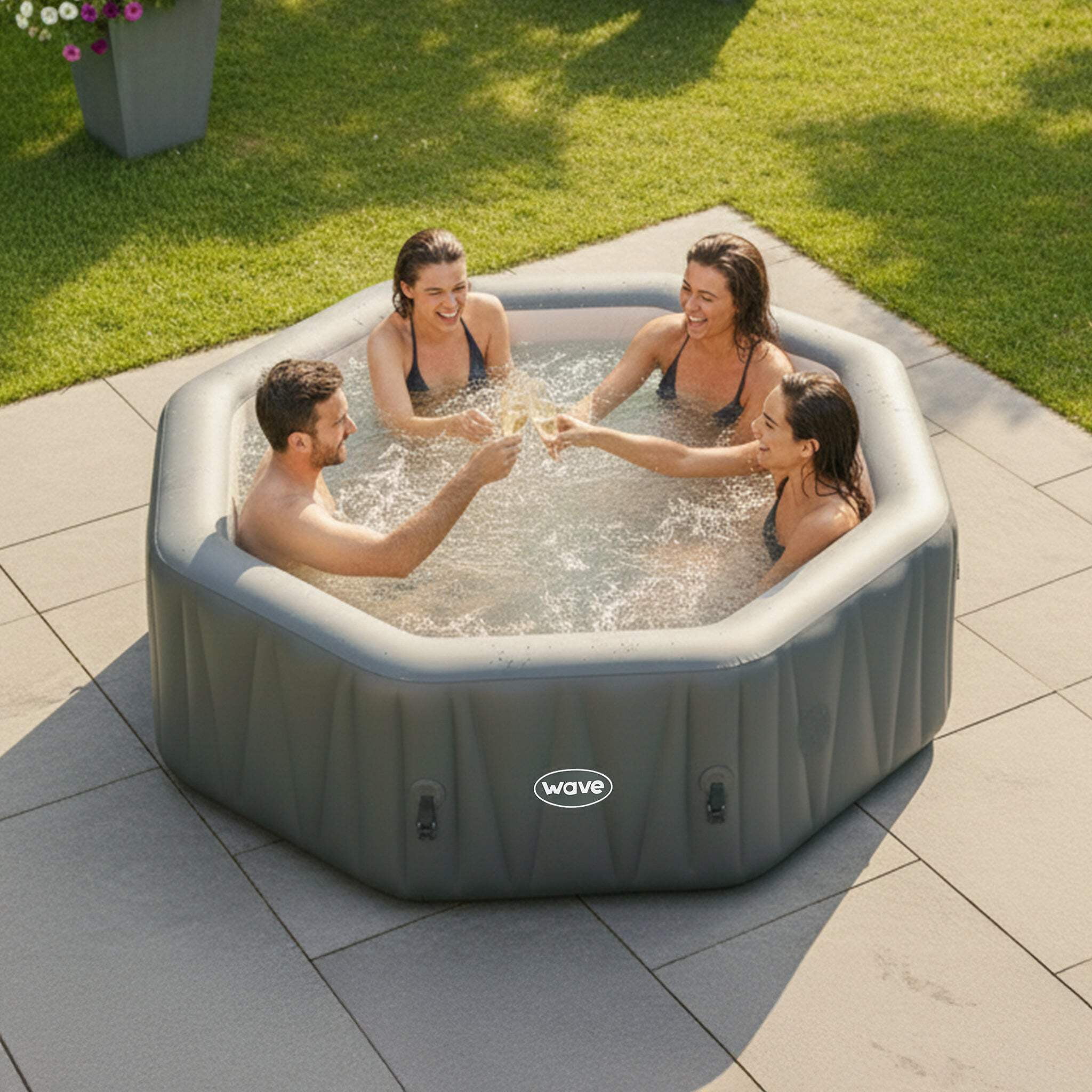 Wave Aegean 6-Person Inflatable Hot Tub | Integrated Eco Heater | 130 Aquajet Massage System | Anti-Freeze Protection | Quick 15-Minute Setup | Dark Gray