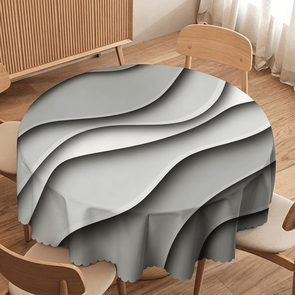 Odenmar 70 inch Round Tablecloth, Grey Black Ombre Geometric Polyester Cover for Dining Table, Kitchen Party Home Modern Abstract Decor