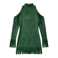 thumbnail image 7 of SAWOBUUN Womens Western Cowgirl Fringe Mini Dress Cold Shoulder Long Sleeve Faux Suede Tassel Bodycon Dress, 7 of 7