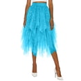 thumbnail image 2 of DAFEI Women Short Skirt Loose Sequin Skirt A-Line Fairy Patterned Elastic Waist Ruffle Layered Midi Skirt, 2 of 6