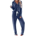 thumbnail image 2 of Elvqul Womens Plus Size Pajamas Set Long Sleeve Collared Dark Blue Sleepwear Plain Holiday Comfortable Button up Pajamas Set, 2 of 5