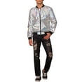 thumbnail image 2 of Lars Amadeus Holographic Baseball Jacket for Men's Zipper Disco Metallic Bomber Jacket, 2 of 4