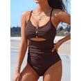 thumbnail image 4 of Charmo Women Scoop Neck One Piece Swimsuit Cutout Monokini Bathing Suits Tummy Control Button Swimwear, 4 of 8