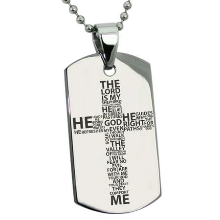 - Stainless Steel The Lord is My Shepherd Psalm 23:1-4 Engraved Dog Tag Pendant