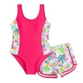 thumbnail image 3 of BOBOGOJP Girls Swimsuit One Piece Bathing Suit with Tropical Print Shorts Adjustable Strap Swimwear for Teens Size 9-16 Hot Pink for Size 9-10 Years, 3 of 9
