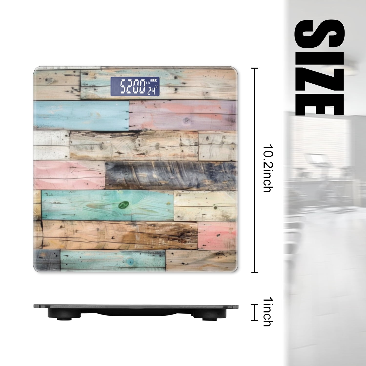 High Precision Body Weight Scale Smart Bathroom Scales with Large LCD Display(400lbs),Decorative for Bedroom-Colorful Pastel-Toned Neutral Aged Wood Wall Background