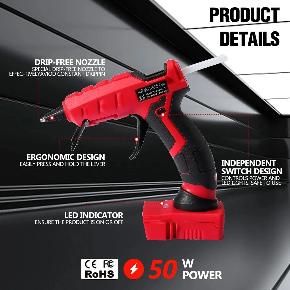 Cordless Hot Melt Glue Gun Heat Repair Tool for Milwaukee 18V with Glue Sticks