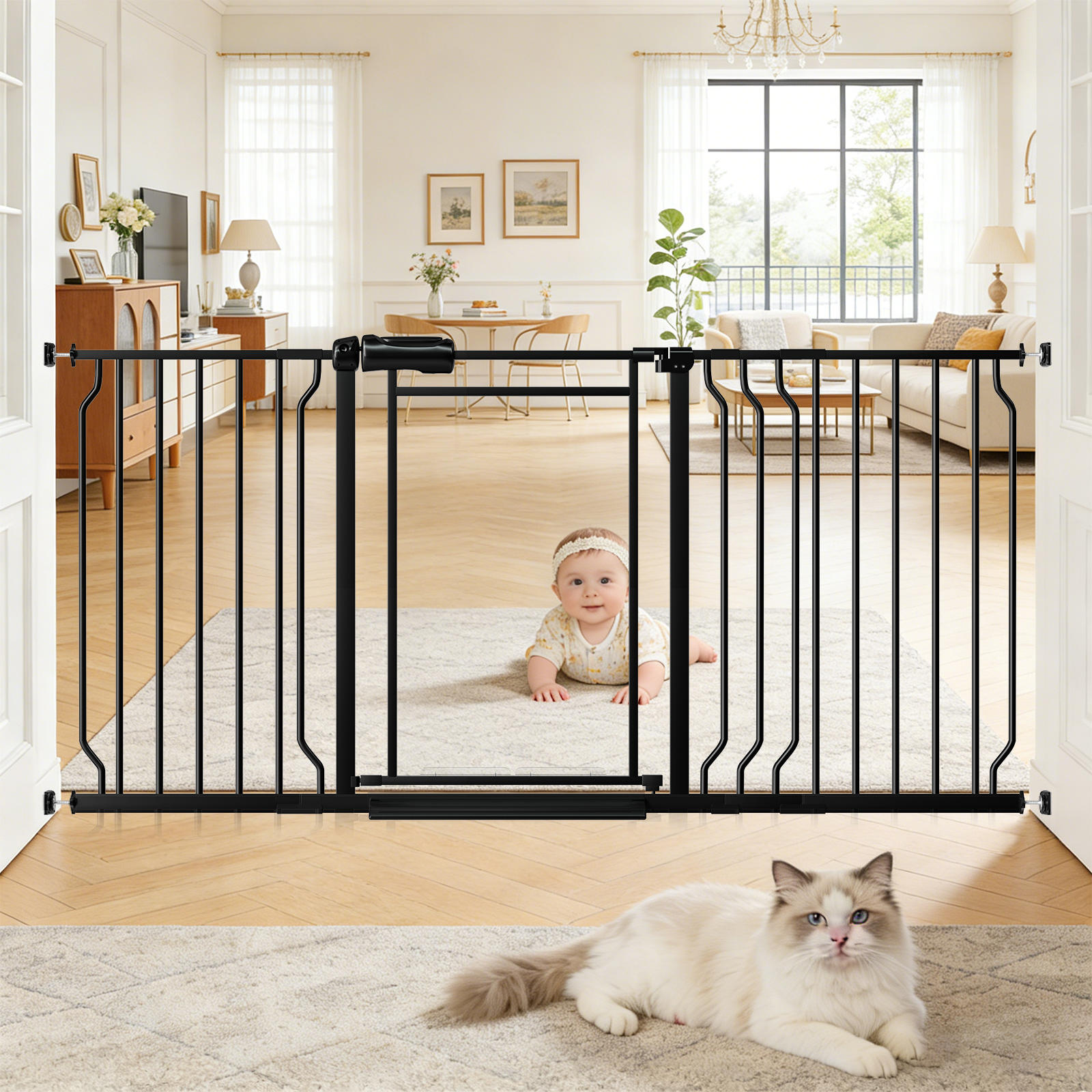 Fairy Baby Safety Gate with Door, 57-64 in, Black photo 1
