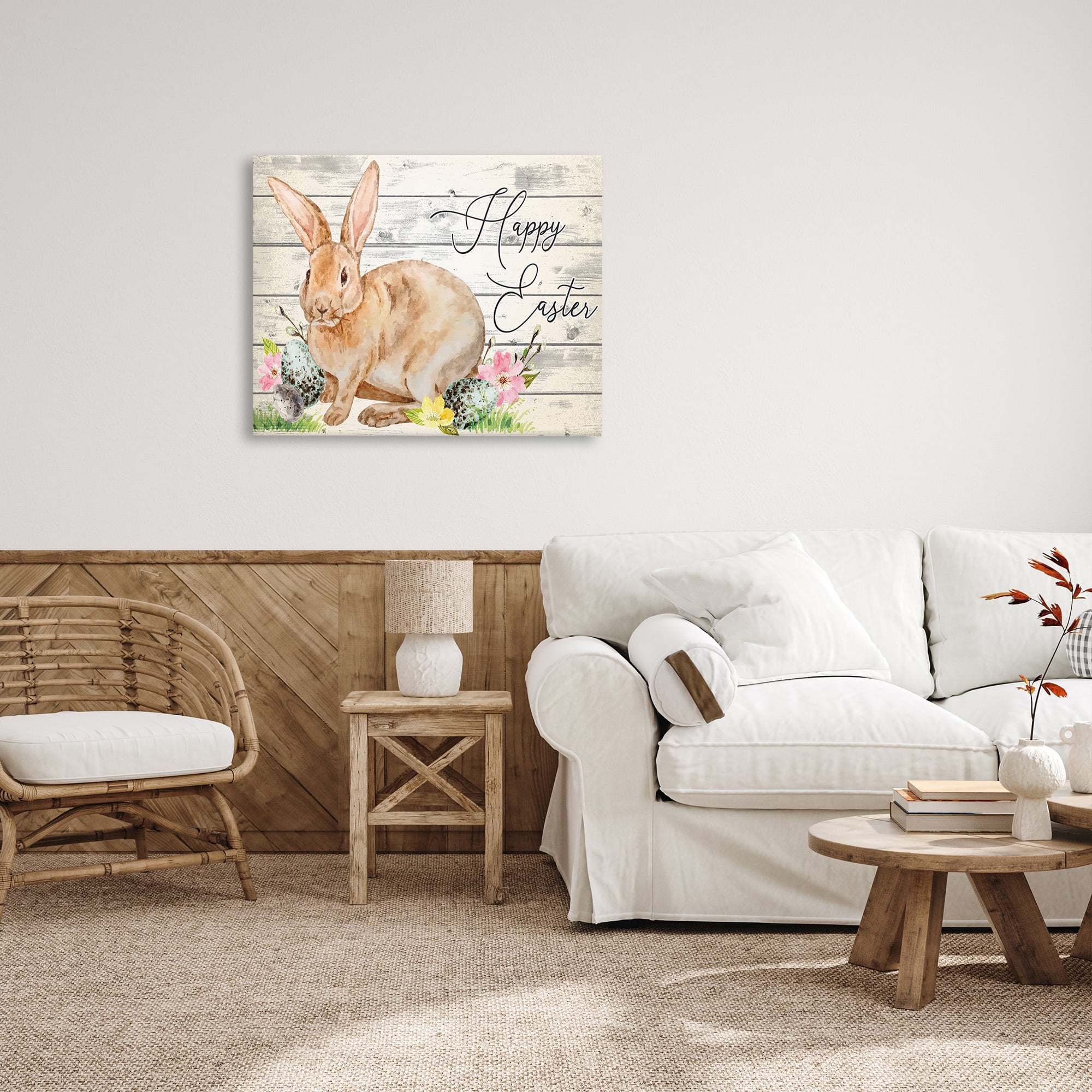 Spring Floral Happy Easter Bunny Canvas Art, 40 x 30, By Nicole DeCamp