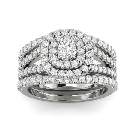 Certified F/SI2- 1 1/4 Carat TW Cushion Halo Diamond Engagement Wedding Ring Set 10k White Gold