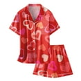 thumbnail image 2 of Girls Valentine Pajamas Cute Printed Short Sleeve & Short Pants Outfit Silk Button-Down Soft Home Outfit Set 2 Piece Pjs for Girls Kids 10-11 Years, 2 of 4