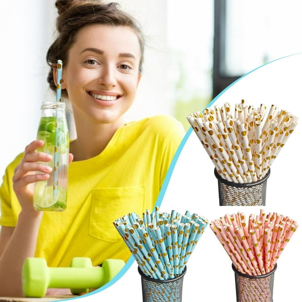 Pajitas de Papel Desechables, Diseño Ecológico Recubierto, Material Sin Químicos, Perfectas para Bebidas y Decoraciones, Ideal para Fiestas, 100 Pajitas Por Paquete, Multiusos para Fiestas.