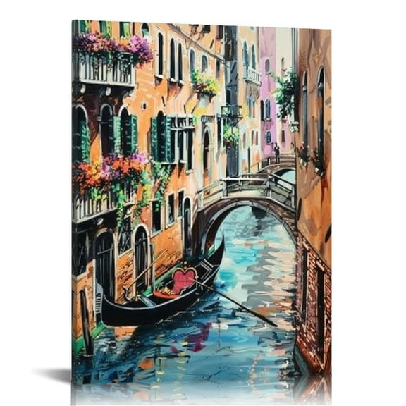 PRATYUS  Posters Venice Oil Painting on Canvas Italy Venice Wall Art Italy Wall Art Venice Canal Painting Canvas Wall Art Picture Modern Office Home Decor Gift 12x16 in
