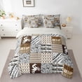 thumbnail image 2 of Homewish Modern Motorcycle Player Bedding Comforter Set 7 Pieces for Teen, Brown Stripes Wave Full Bedding Set, Fashion Plaid Patchwork Reversible Fitted Sheet Flat Sheet, Lightweight Room Decor, 2 of 7