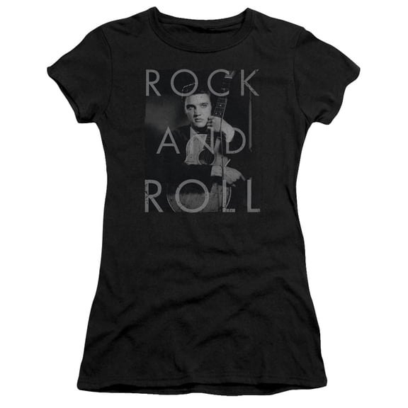 Trevco ELV839-JS-3 Elvis Presley & Rock & Roll Short Sleeve Junior Sheer T-Shirt, Black - Large