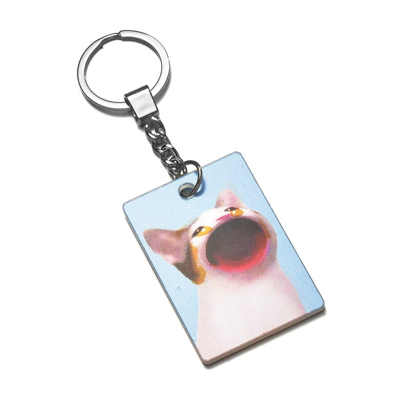 3D Stereo Transformation Kitty Square Plate Key Ring Acrylic Cat Keychain Pendant for Purse Backpack or Keys Blue Cat