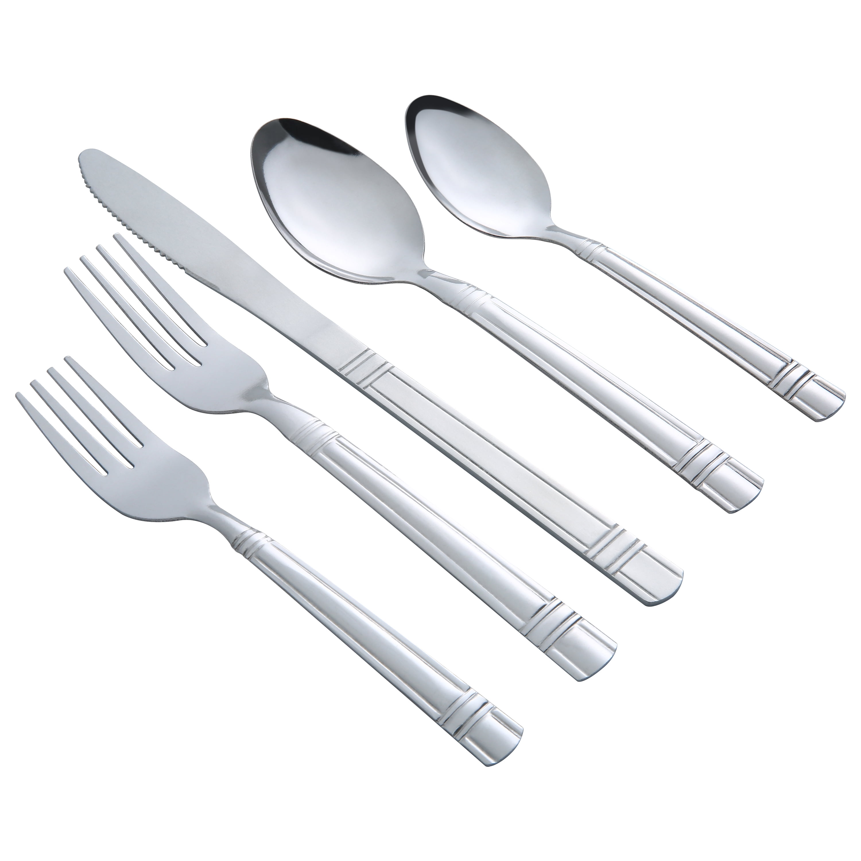 Mainstays 49 Piece Elena Adult Stainless Steel Flatware Set and Organizer Tray, Silver, Service for 8