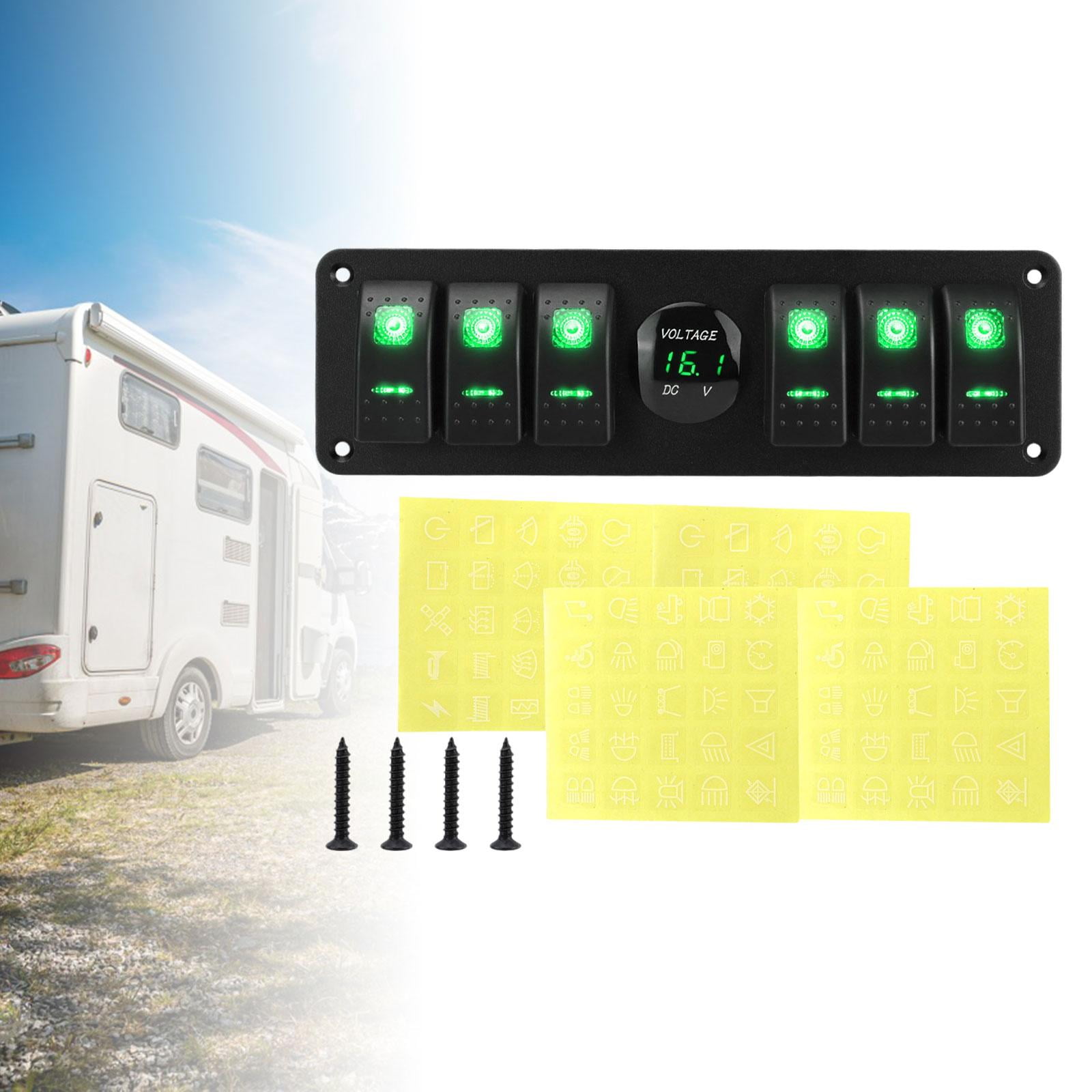 6 Gang Rocker Switch Panel Voltages Display Pre Wired Waterproof Construction for Trucks Marine Vehicles Cars