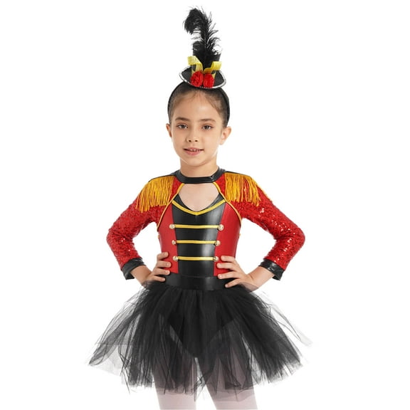 DPOIS Girls Circus Costume Magician Performance Mesh Tutu Dress Red 10