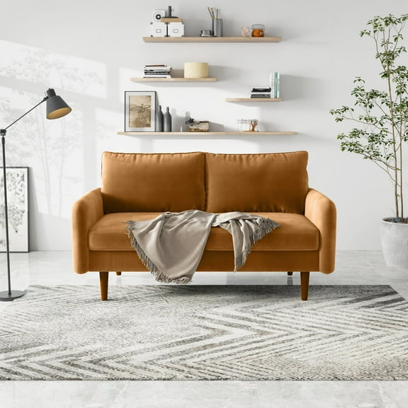 Koby Home 58" Small Space Loveseat Sofa Couch - Velvet, Comfy with Thick Cushions & Wood Frame for Living Room Apartment Eggplant
