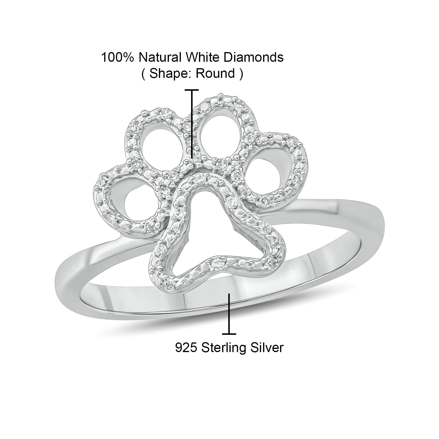 14K Two Tone Plated 925 Sterling Silver Simulated Diamonds Round Pet Love Paw Ring for Womens