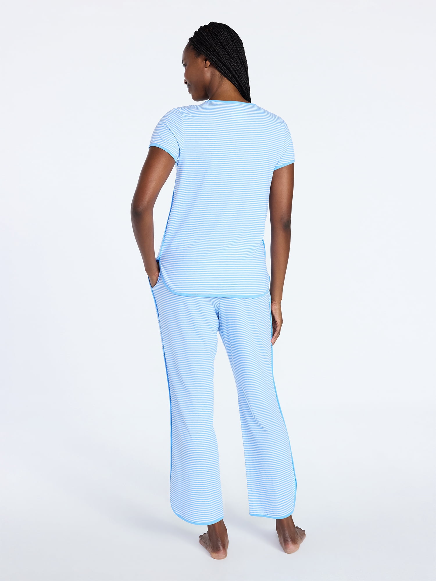 Joyspun Women's Lightweight Short Sleeve Sleep Tee and Pants Set, 2-Piece, Sizes XS-3X