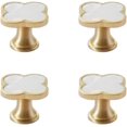 thumbnail image 1 of RV Pomos de trébol de latón macizo de 1,3 pulgadas, pomos para gabinete de baño, tiradores de cocina decorados de nácar, pomos y tiradores de cajones de oro cepillado (4, blanco) oso de fresa Electrónica, 1 of 5