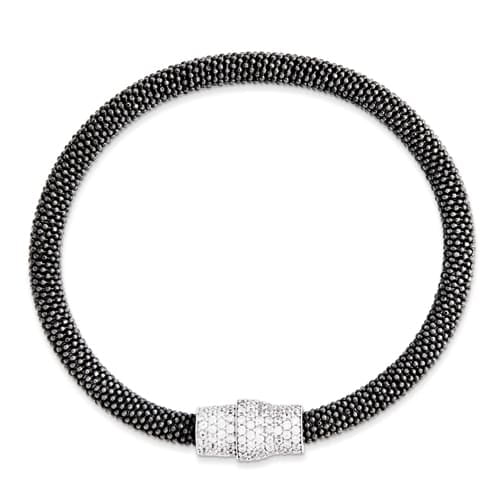 Sterling Silver Black Rhodium Mesh Magnetic Clasp Bracelet