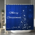 thumbnail image 3 of Blue Merry Christmas Shower Curtains Winter Holiday Abstract Snowflake Twinkle Star Shinny Dots Xmas Shower Curtain Set with Hooks for Bathroom Bath Polyester Waterproof 84x72 Inches, 3 of 5
