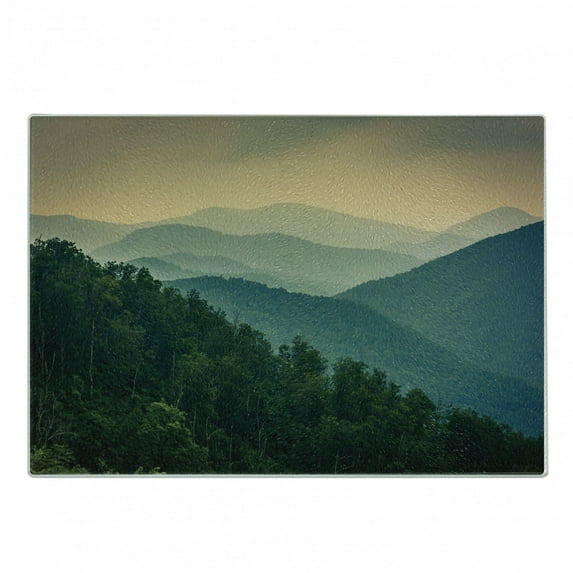 Appalachian Cutting Board, Panoramic Landscape Photo of Mountain Ridges Virginia, Decorative Tempered Glass Cutting and Serving Board, in 3 Sizes, by Ambesonne