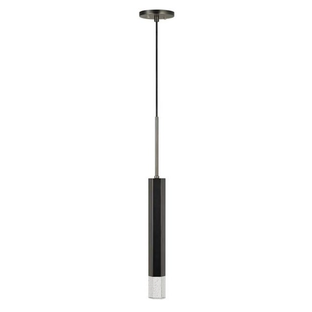 Benjara BM220652 Hexagonal Metal Frame Single LED Light Pendant with Glass Diffuser, Black
